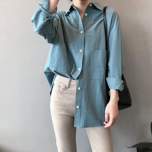 2020 Women Autumn Cotton Turn Down Collar Pure Color Womens Tops And Blouses White Shirt Blusas Roupa Feminina