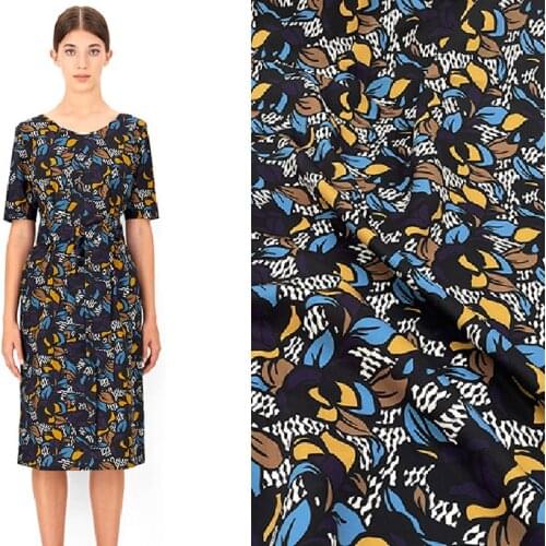 145cm Width Purple Flower Printed Soft Polyester Fabric For Woman Spring/Autumn Cady Godet Dress Skirt Shirt Sewing DIY