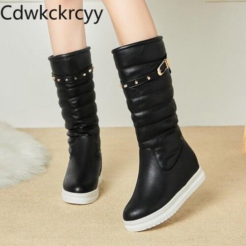 Winter The New fashion Round head Thick bottom Increase within snow boots Plus velvet Keep warm High heel Women boots size 34-43