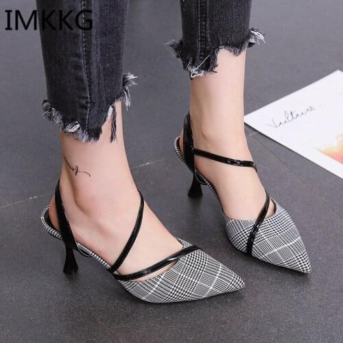 Women Block High Heels Bridal Scarpin Pumps Ladies Pointed Toe Black khaki Plaza Heels Female Shoes Zapatos Mujer Leisure A00104