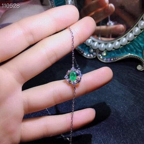 S925 silver natural green emerald gem bracelet natural gemstone bracelet Classic simple round chain women party gift jewelry
