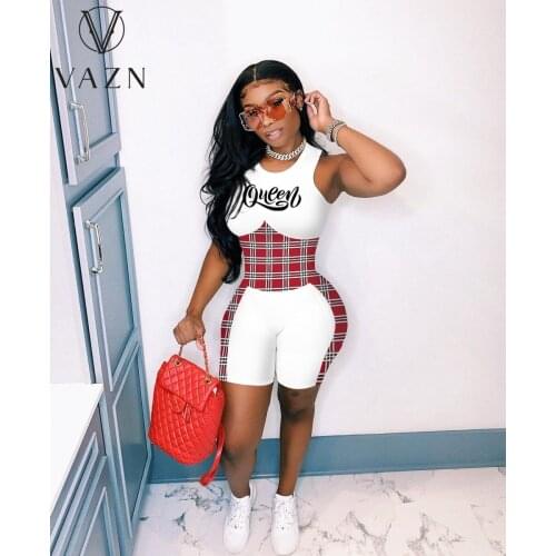 VAZN Summer 2021 Womens Fashion Age Reduction Casual Street Tight Letter Sleeveless Sexy Suspenders Jumpsuit