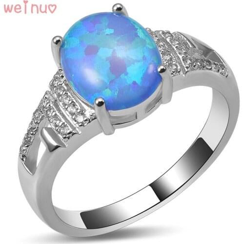 Weinuo Blue Fire Opal White Crystal Ring 925 Sterling Silver Top Quality Fancy Jewelry Wedding Ring Size 5 6 7 8 9 10 A450