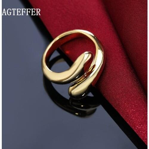 AGTEFFER 925 Sterling Silver Gold Water Drop Opening Ring For Women Fashion Wedding Engagement Party Charm Jewelry