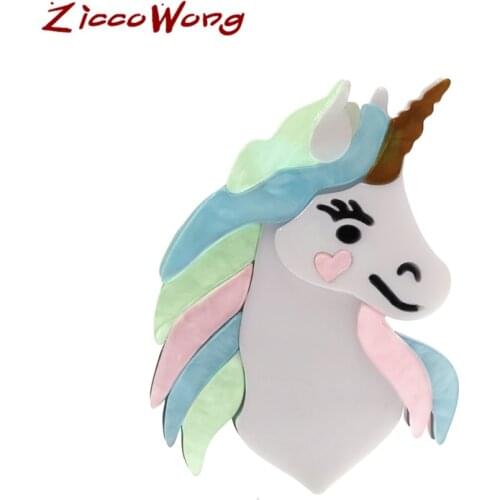 ZiccoWong Colorful Cartoon Acrylic Horse Brooch Pins Cute Unicorn Badge Poni Icon Brooch For Girls Kids Fashion Party Jewelry