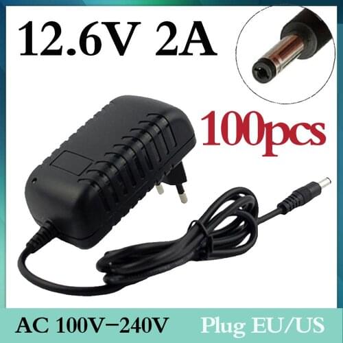 100PCS 12.6V 2A 18650 lithium battery DC 5.5mm * 2.1mm portable charger EU / AU / US / UK plug 12.6V charger