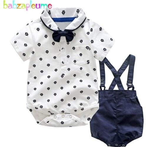 2PCS/3-24Months/Summer Newborn Clothes Suit Gentleman Baby Boys Rompers Cotton Bow Bodysuit+Overalls Infant Clothing Sets BC1462