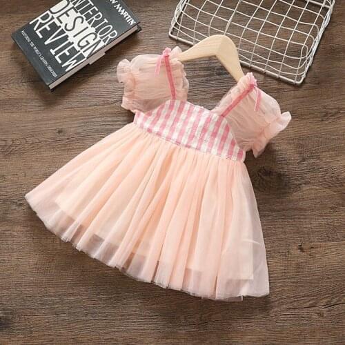 2020 Girl Baby sweet mesh plaid Summer Dress Mesh Princess TUTU Dresses Kids Children Clothes Vestido