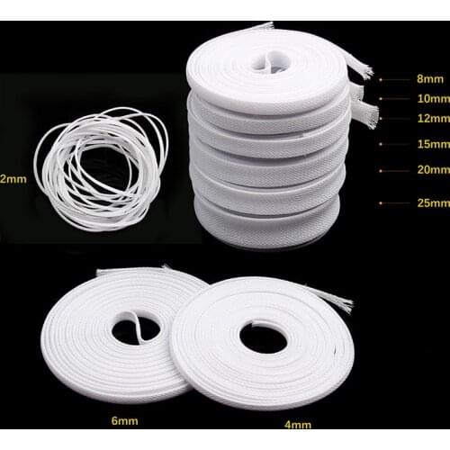 5M White Cable Sleeves DIY High quality Braid PET Expandable Sleeving High Density Sheathing 2/4/6/8/10/12/15/20/25mm