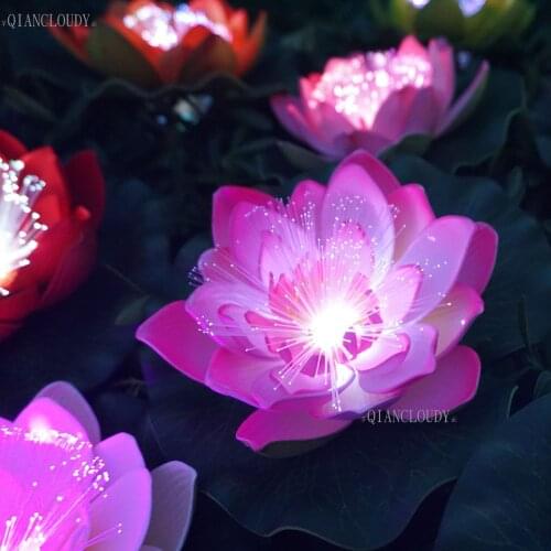 5 pieces Fushia Artificial Optic fibre Lotus leaf flowers Water Lily Floating Pond flower Pool Plants wedding decoration C70
