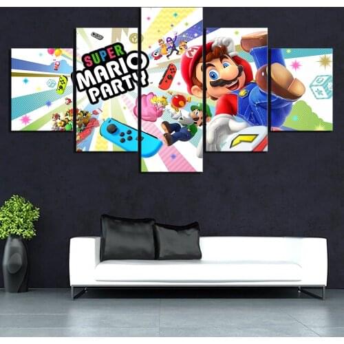 5 Piece Pictures Casual Games SUPER MARIO PARTY Canvas Printed Wall Pictures Home Decor For Living Room Poster Canvas Wholesale