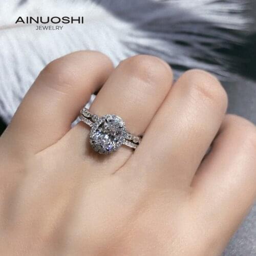 AINUOSHI 6x8mm Oval Cut Engagement Rings Simulated SONA Diamond For 925 Sterling Silver Wedding Bridal Trio Ring Jewelry Gift