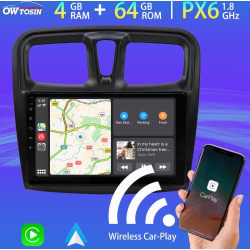 10.1" PX6 4G+64G Android 10 Car Multimedia Player For Renault Sandero Logan 2 Symbol Dacia Wireless Carplay 5*USB GPS Navi Radio
