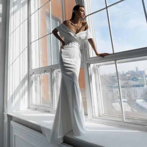 Eightree White Wedding Dress Simple Off Shoulder Satin Boho Beach Mermaid Bridal Gowns Long Princess Wedding Gown Custom Made