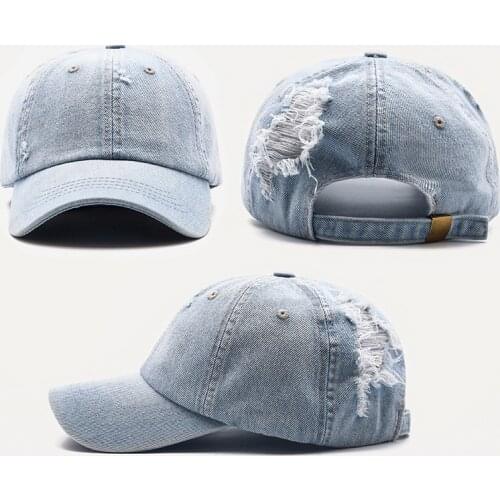 Fashion Unisex Washed Denim Baseball Cap Distressed Ripped Hole Adjustable Snapback Hat hip hop caps outdoor sports hats gorras