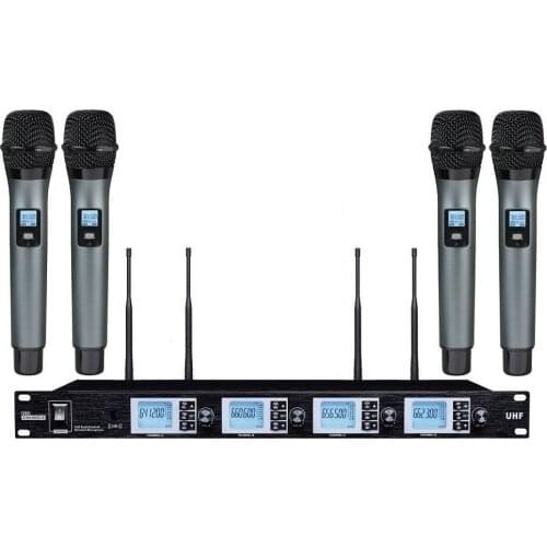 Bolymic profesional 4 Channel UHF Wireless Mikrofon 4 Handheld Karaoke Microphone System