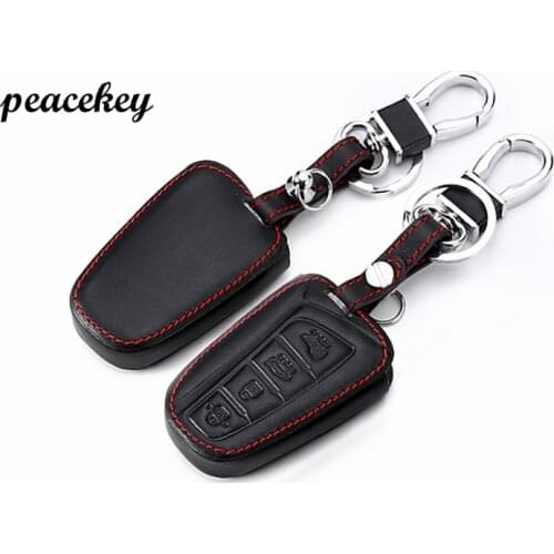 Peacekey Car Genuine Leather Remote Control Car Key Cover Case For Hyundai New Santafe/Azera 4Button Smart Key