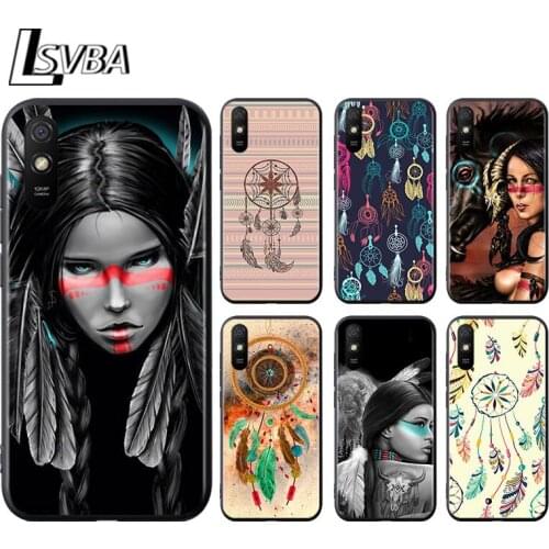 Indian Feathers Girl for Xiaomi Redmi 10X Pro 9C 9A 9T 9 GO K40 K30 Ultra K20 8 7 S2 6 5 4X Pro Soft Black Phone Case