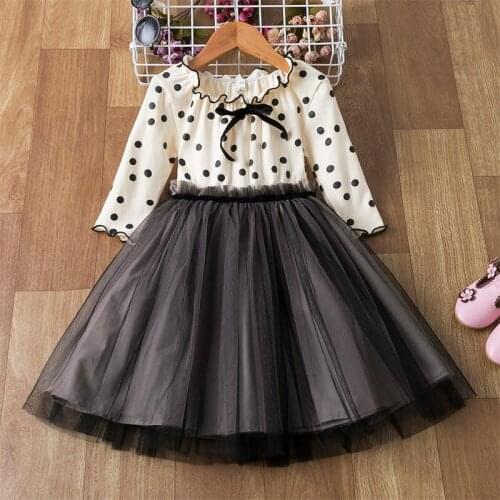 Girls Princess Polka Dot Dress For Winter Party Ball Gown Ceremony Vestido For Child Evening Tulle Fabric Formal Kid Costume