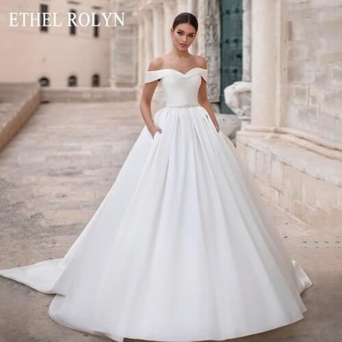 ETHEL ROLYN Romantic Sweetheart Princess Wedding Dress Off the Shoulder Luxury Satin Simple Vintage Bride Gowns