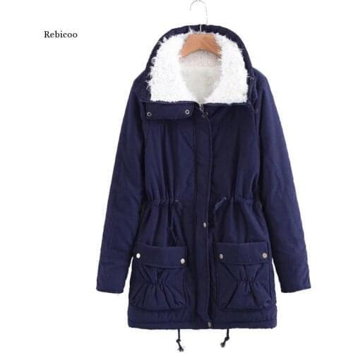 Fleece Winter Jacket Women Thick Warm Casual Slim Cotton Padded Ladies Parka Solid Fur Collar Jacket Outerwear Coats
