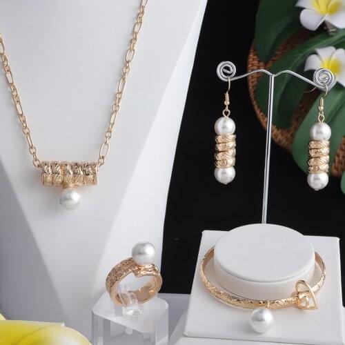 Hawaiian Fashion Sets Jewelry Colorful Rings Pearl Polynesian Gold Nacklace Earrings Brecelets Fine Set for Women Party Wedding