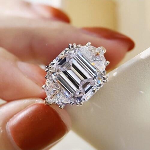 Luxury Wedding Rings Inlay Shiny Crystal Zircon Square Geometry Jewelry For Elegant Women Fine Ornaments Valentines Day Gifts