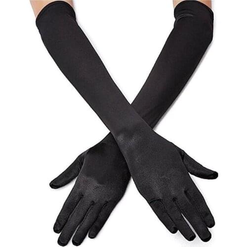 Classic Adult Black White Red Grey Skin Opera/Elbow/Wrist Stretch Satin Finger Long Gloves Women Flapper Gloves Matching Costume
