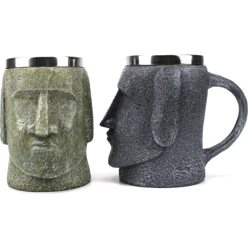 600ml Tiki Brown Easter Islander Mug Stone Statue Tankard Include Can Opener Polynesian Beer Mugs Easter Island Lover Gift