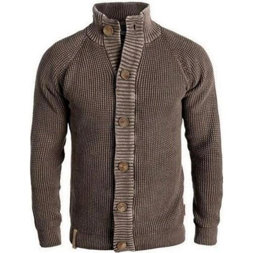 Hot-selling Mens Clothing Solid Color Long-sleeved Single-breasted Cardigan Sweater All-match Stand-up Collar Jacket