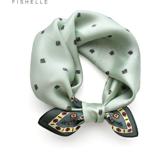 Hot sale Cartoon Mint Green 50cm silk women scarf square bandana for girls autumn headscarf foulard hijab scarves ladies warp