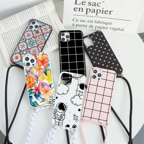 Soft TPU Case For Samsung S21 Ultra A32 A42 A41 A30 S20 Lite M51 M31 A91 S7 S8 Plus Note 20 10 9 Necklace Lanyard Rope Cover Bag