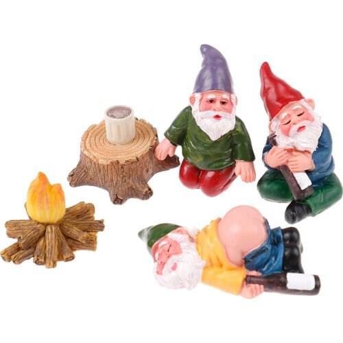 6pcs Fairy Garden Drunk Gnomes Miniature Ornaments Set Mini Dwarf Statues Decor