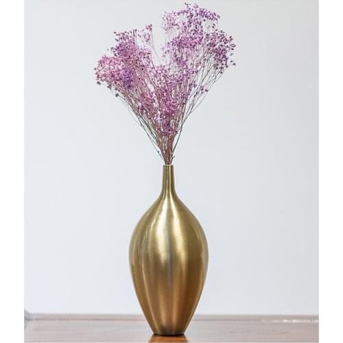 Drawing Room Desktop Decor Hydroponic Plant Narrow Neck Vase Brass Brief Ikebana Flower Bottle Art Flower Vase Home Decoration