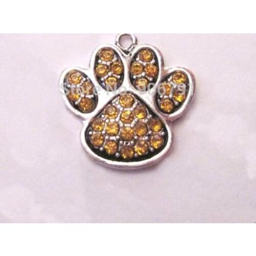 Newest styles!!! 100pcs a lot special rhodium plated Paw Print Yellow Gold Crystal Pendant charm