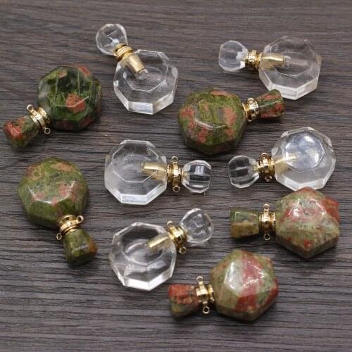 New Natural Semi-precious Stones Flower Green White Crystal Perfume Bottle Pendant Beads DIY Jewelry Making Necklace Bracelet