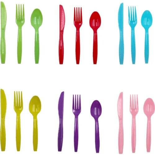 Party Disposable Tableware Plastic Knife Fork Spoon Wedding Birthday Party Decor Happy Birthday Decor Kids Girls 6 Colors
