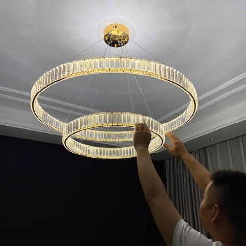 Living Room Pendant Light Modern Simple Dining Room Bedroom Kitchen Island Light Luxury Gold Silver Round Crystal Led Chandelier