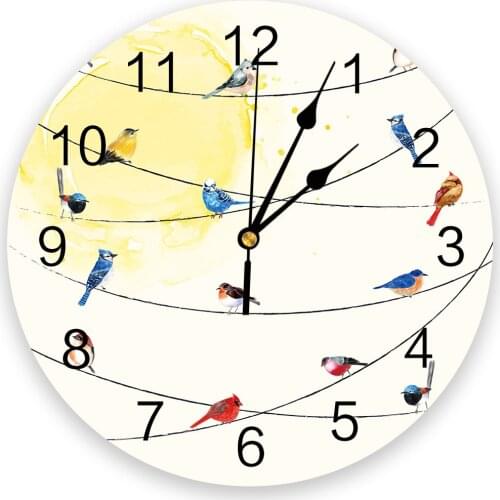 The Birds On The Wire Are Lovely Animals Living Room Clock Wall Round Clocks Decor Home Bedroom Kitchen Decoration Wall Clocks