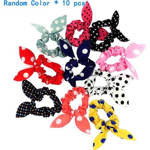 10pc Hair Band Cute Polka Dot Bow elastic hairband Rabbit Ears Headband Girl Ring Scrunchy Kids Ponytail Holder Hair Accessories