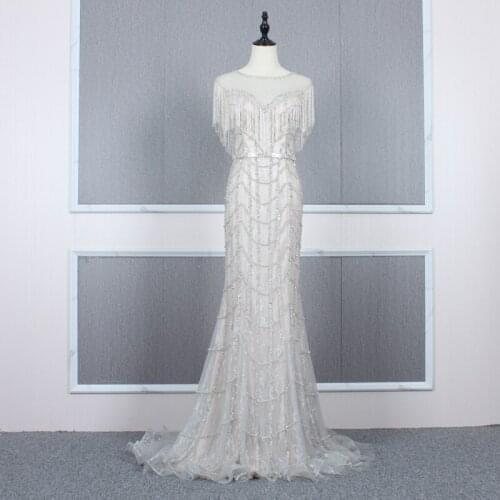 Luxury Beading Tassel Engagement Dress Sheer Neck Mermaid Evening Prom Dresses Pageant Gowns