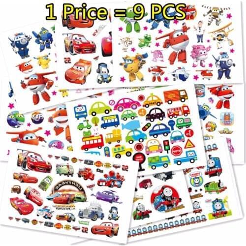SHNAPIGN 9 pcs/lot Cartoon car airplane Temporary Body Arts, Flash Tattoo Stickers 17*10cm, Waterproof Children Loves Toy Tatoo