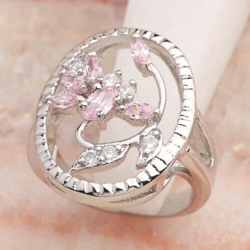 Fabulous Pink Kunzite 5*3mm Semi-precious Stone Silver Cool For Women Ring Q2254