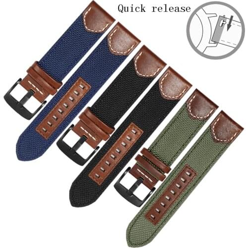 Nylon Watchband Replacement Seiko Citizen Genuine Leather Canvas Strap 20 22 24mm Black Gray Blue Quick Release