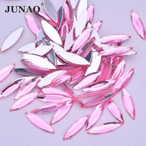 JUNAO 500pcs 4x15mm Pink Color Horse Eye Acrylic Rhinestone Flatback Crystal Stones Applique Non Hotfix Strass Gems for Garments
