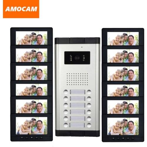 12 Units 7" Monitor Apartment intercom system Video Door Phone Intercom HD Camera video Doorbell for 12 Household