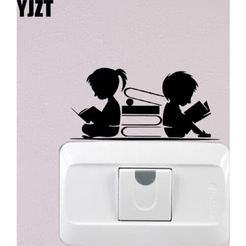 YJZT Boy Girl Reading Books Stars Moon Vinyl Decal Decor Wall Switch Sticker S19-0915