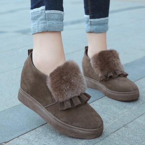 Platform Sneakers Women Casual Slip On Loafers Winter Plush Warm Shoes Height Increasing Shoes Women Ankle Boot Super High Heels