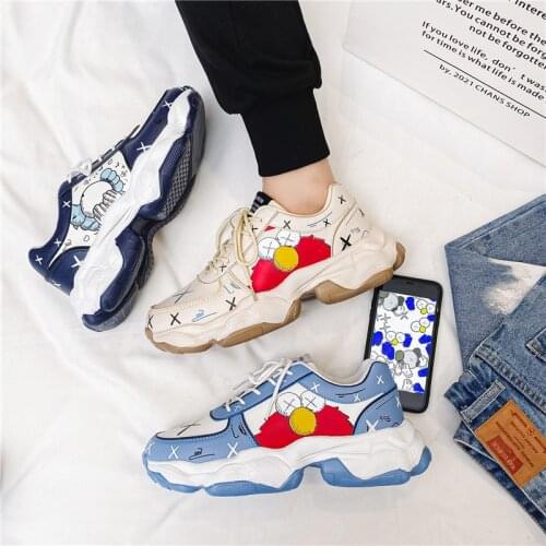 New Couple Casual Platform Womens Shoes Cartoon Print Platform Sneakers For Women Fashion Streetwear Ladies Chunky Shoes Lovers