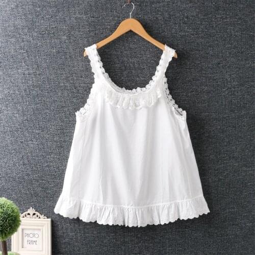 New Summer Women Cotton and linen Loose Vest Japan Style Lace Solid Color Sling Vest